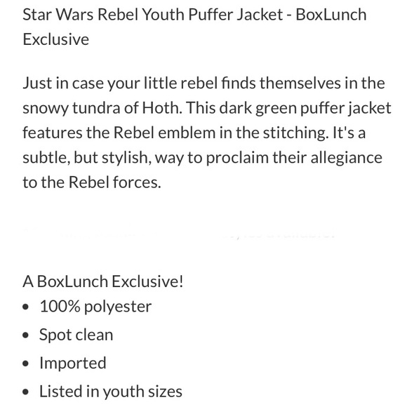 YOUTH STAR WARS REBEL PUFFER JACKET! Unisex Boy Girl Zipper Pockets NWT - Picture 7 of 8